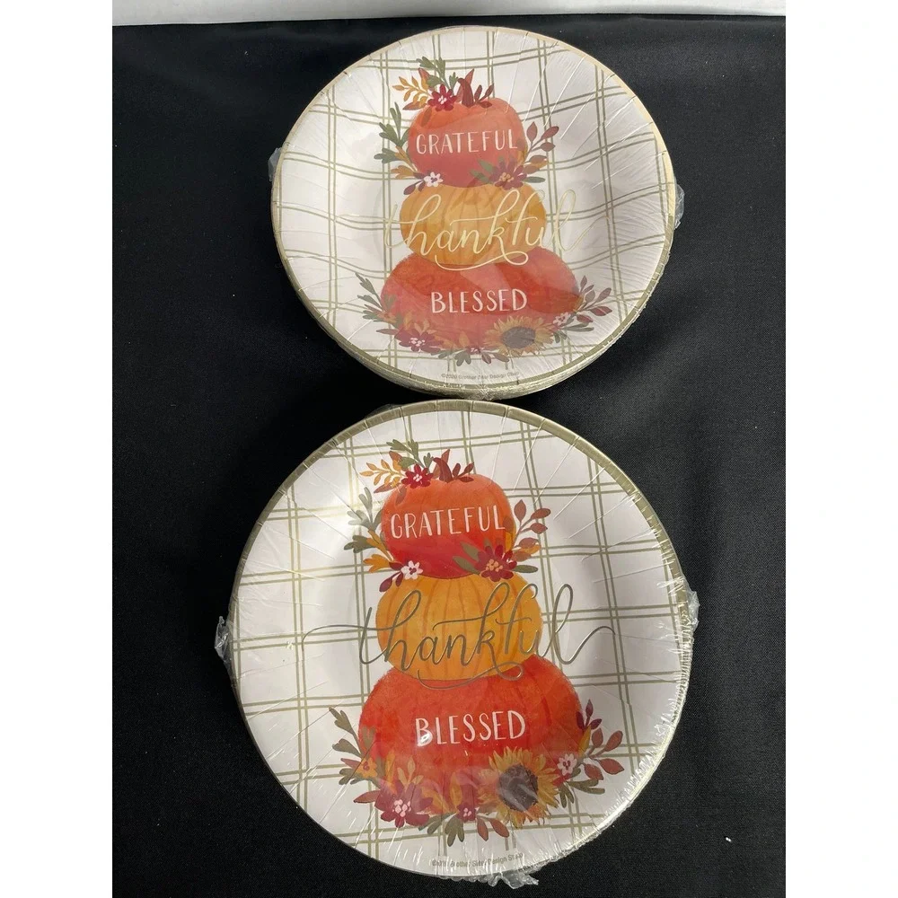 Fall Pumpkin Thanksgiving Paper Plates 40ct Grateful Thankful 5439294